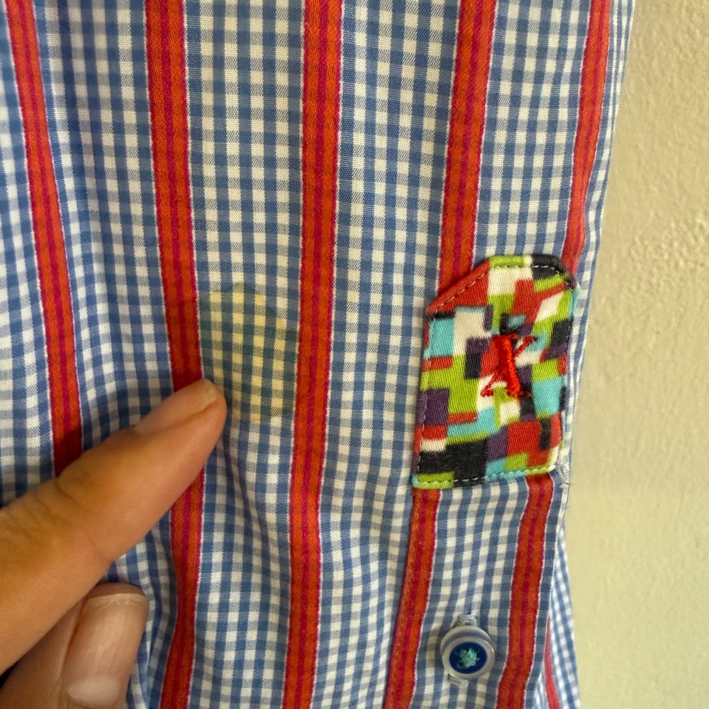 Robert Graham Tailored Fit Striped Gingham Button Down Shirt Mens 2XL Red Blue - Picture 9 of 9